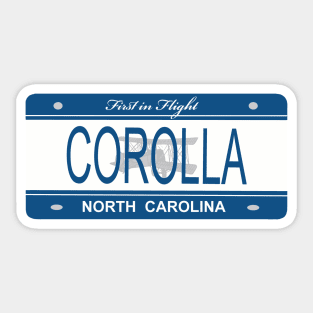 Corolla NC Lic Plate Sticker